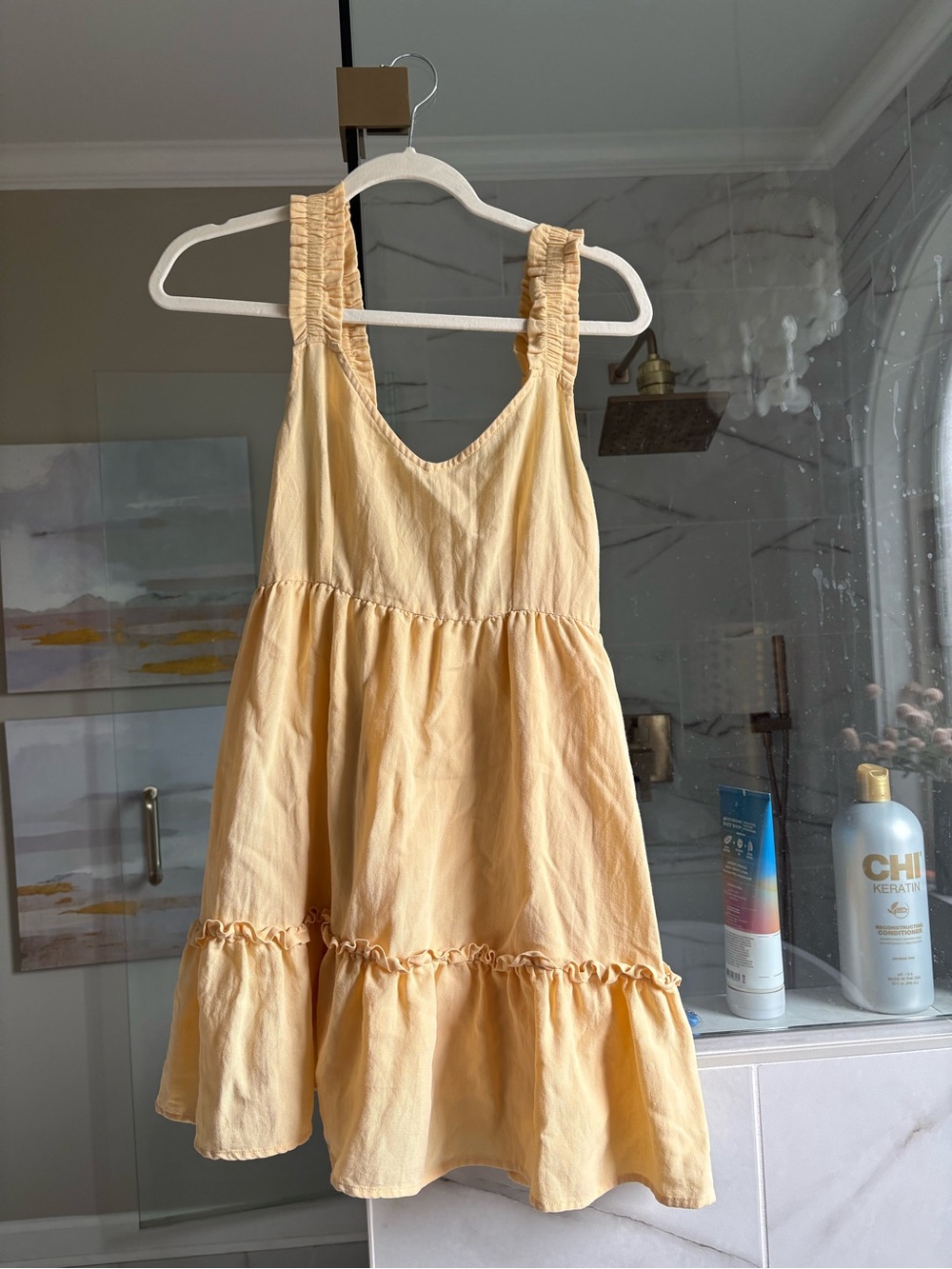 Blu Pepper Pale Yellow Ruffle-Hem Casual Sundress
